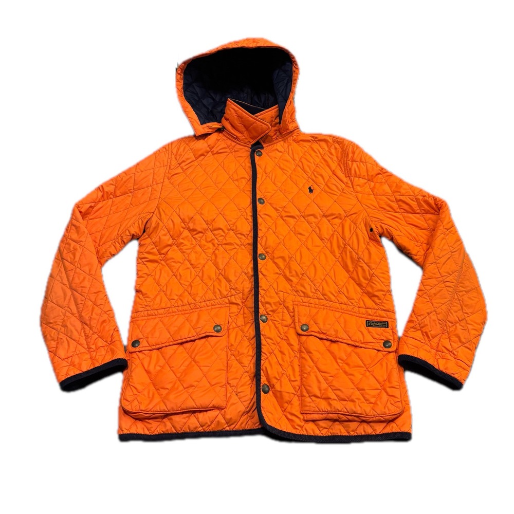 Polo Ralph Lauren Kids XL 18-20 Orange Quilted Barn Jacket Hooded Corduroy Trim